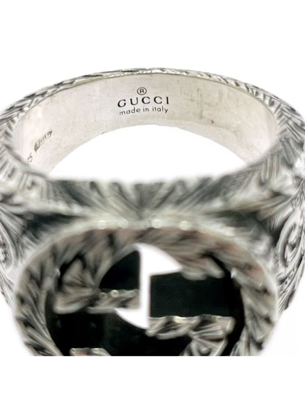 Gucci Silver Arabesque Interlocking Gring 925 Engraved Ring - Picture 7 of 8